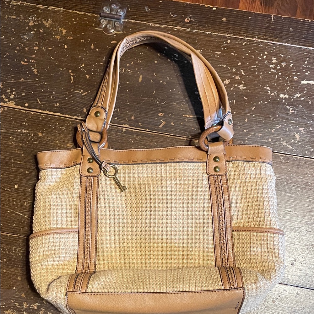 Fossil Tan and Cream Tote Bag